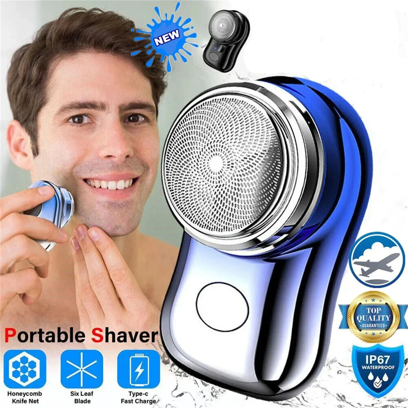 Upgraded 6-Blade Portable Electric Shaver – Ideal for Travel with Rechargeable Mini Design for Men