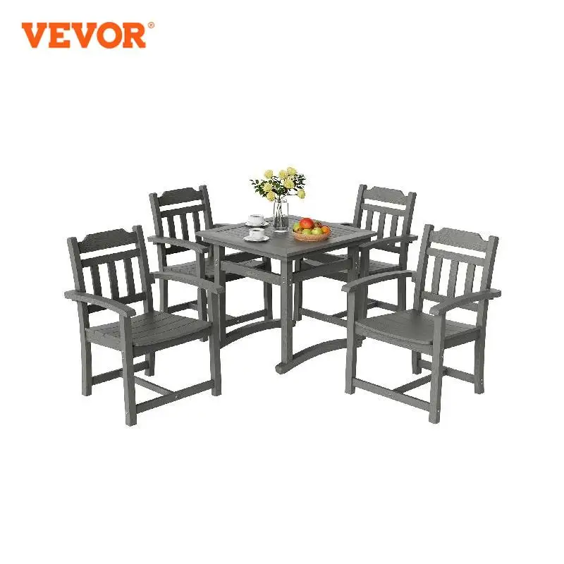 VEVOR 5 Pcs Patio Dining Set Outdoor Square Furniture Table Chairs Garden Furniture Table Sets For Lawn Deck Backyard Poolside