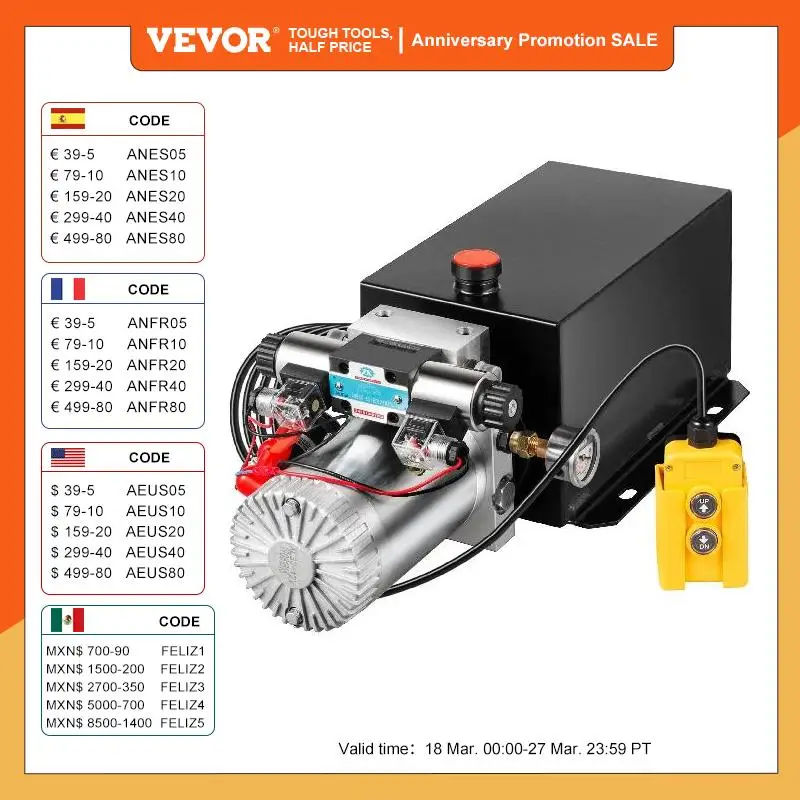 VEVOR 6 10 12 15 Quart Car Jack Hydraulic Pump Double Acting  Power Unit Steel Oil Tank Dump Trailer Crane Truck Car Lift Motor