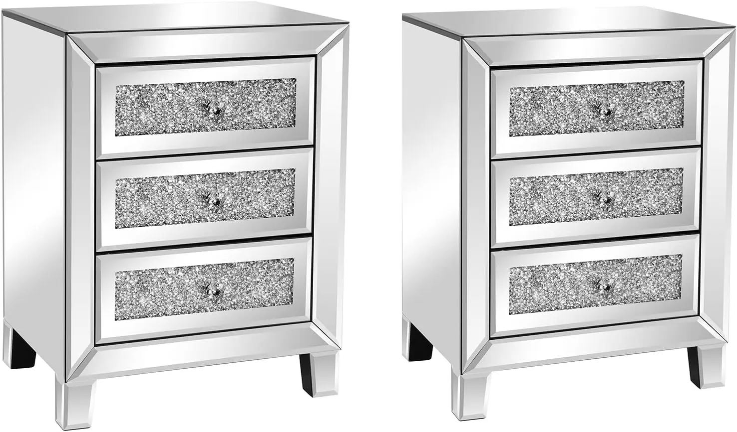 VINGLI Mirrored Nightstand Set of 2 Silver Side/End Tables for Living Room Contemporary Night Table Mirror Bedroom Furniture