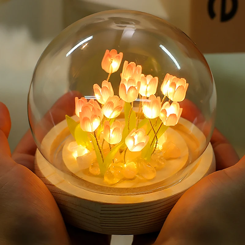 Valentines Day Gift Mini Tulip Night Light Handmade DIY Material Cute Atmosphere Lamp Home Decor Birthday Gift Family Friends