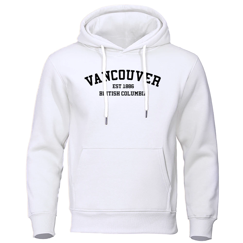 Vancouver Est 1886 British Columbia White Letters Men Hoodies Crewneck Hoody O-Neck Clothing Harajuku Casual Mens Sweatshirt