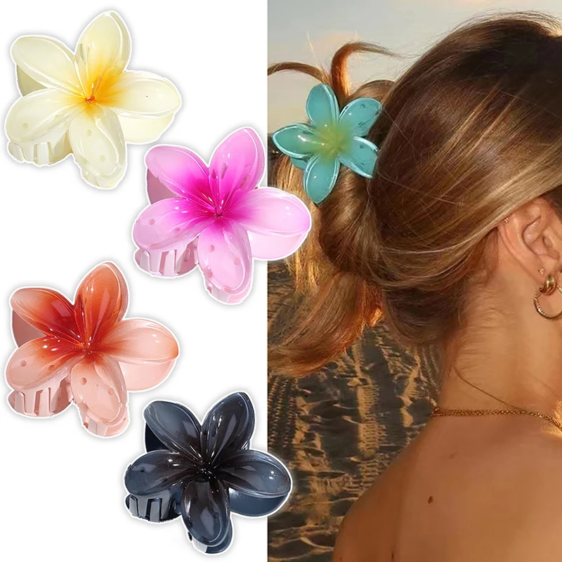 Vintage Gradient Color Flower Fashion Hair Claw Shark Clip Headdress For Women Girl Sweet Floral Cute Hair Accessories