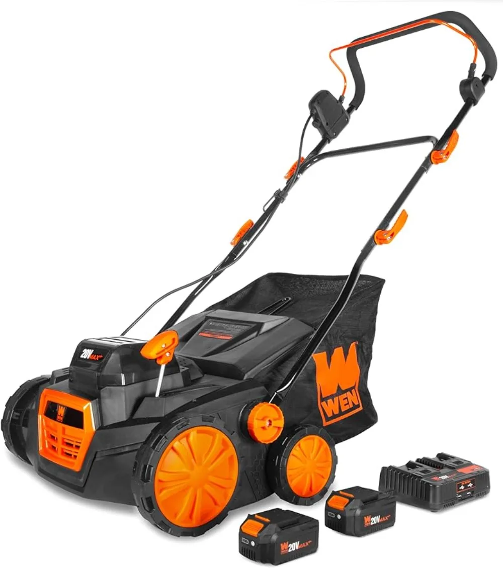 WEN 20V Max Cordless Brushless Electric Dethatcher and Scarifier, 15-Inch 2-in-1 with Collection Bag (20716)