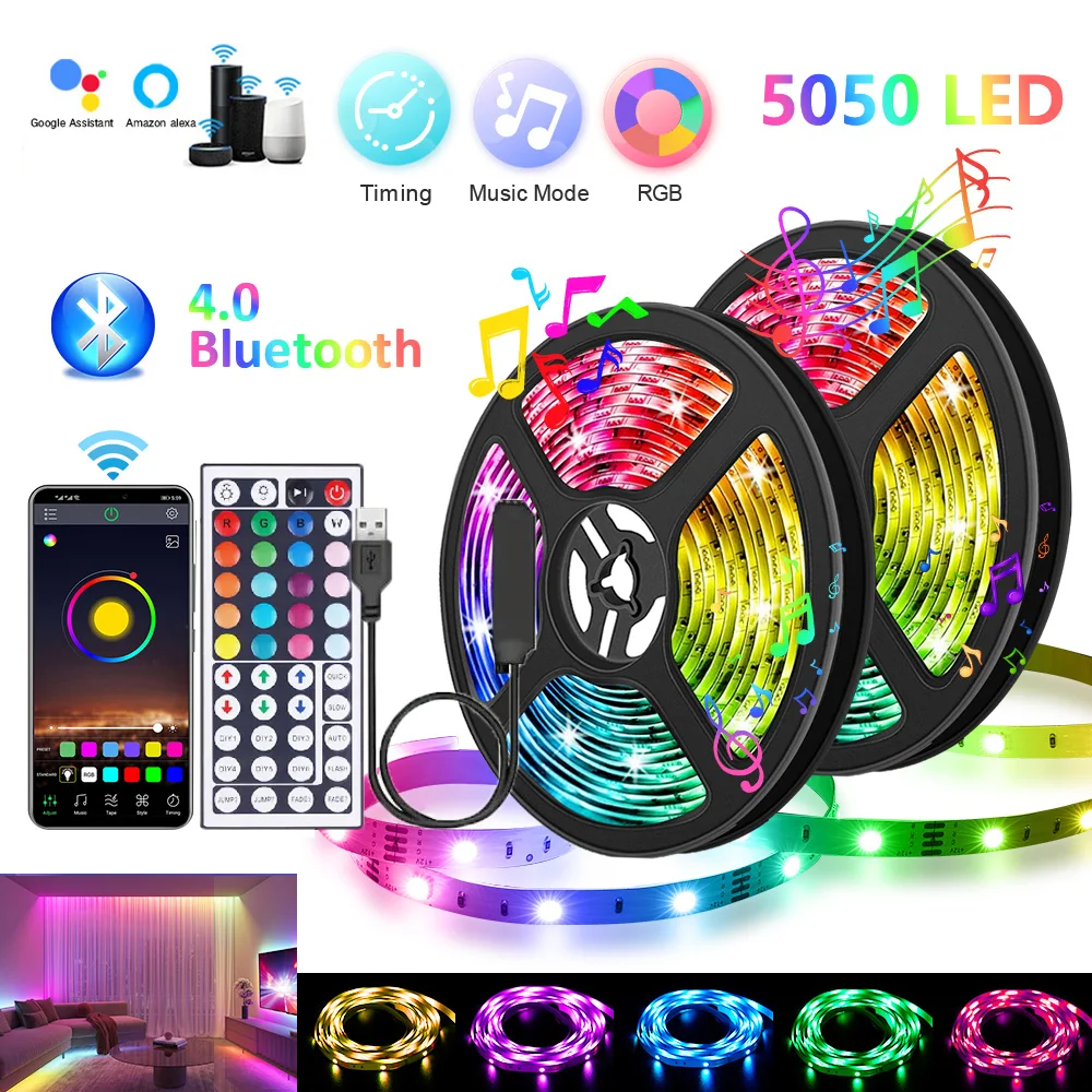 WIFI LED Strip Lights APP Control Color Changing Lights 5050 RGB Bluetooth USB Flexible LED Lamp Tape Ribbon for Room Decoration