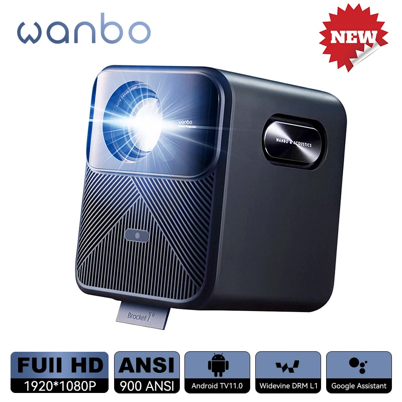 Wanbo Mozart 1 Pro Projector Android TV 11.0 Google Assistant Netflix 1080P DRM L1 Suppot 4K Beam Proyector 900Ansi Dual Wifi