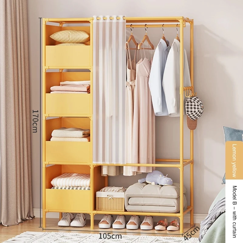 Wardrobe Folding Portable Clothing Storage Cabinet Non-Woven Dustproof Simple Steel Assembly Closet Multipurpose Furniture