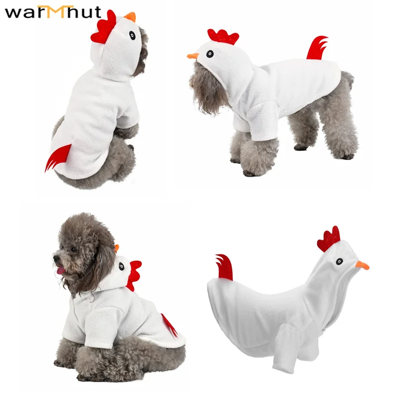 WarmHut Funny Dog Chicken Costume Pet Halloween Christmas Cosplay Cloak Small Pet Cat Costume Fleece Hoodie Warm Outfits Clothes