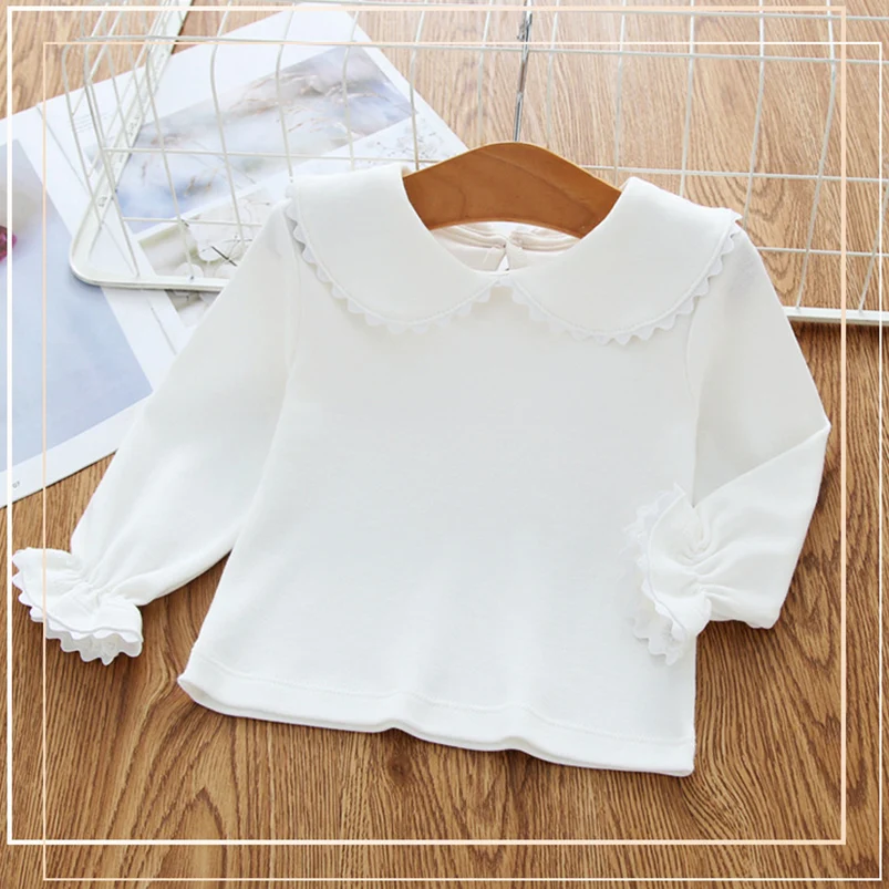 White lace shirt for newborn baby girls round collar long sleeve pullovers Spring fall toddler girls bottom shirt children cloth