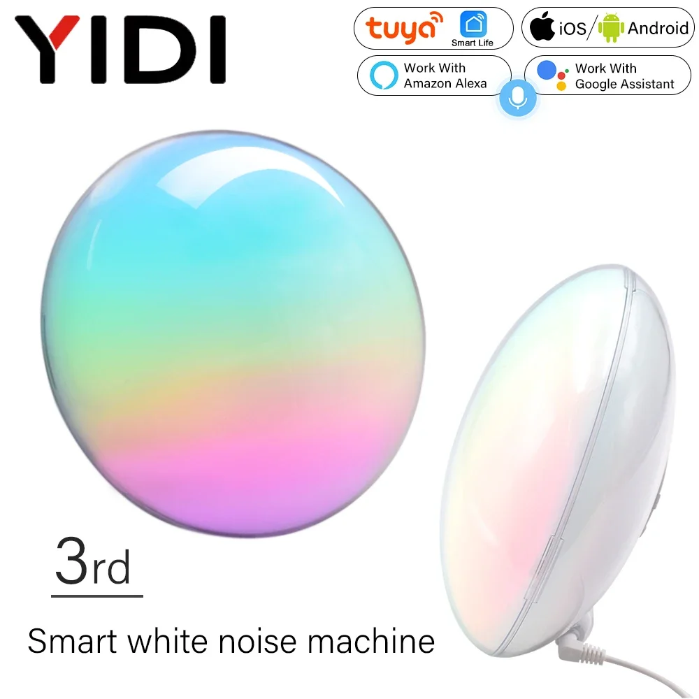 WiFi Smart White Noise Machine Sunrise Wake Up Alarm Clock Colorful Room Atmosphere Light Remote Control Tuya Alexa Google Home