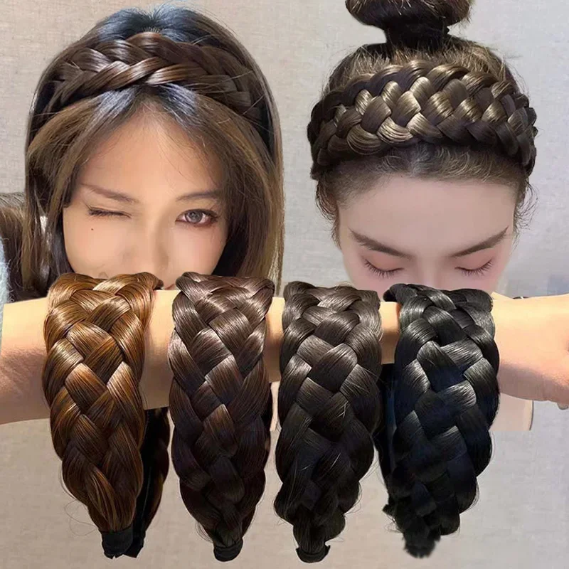 Wig Braided Headbands for Women Fishbone Wide Twist Hairbands Handmade Head Hoop Hair Bands Styling Headwear Accessories Gift