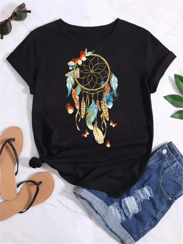 Women Fashion T Shirt Girl Harajuku Graphic Tees Shirt Femme Dream Catcher Women’s T-shirt Clothes Tops