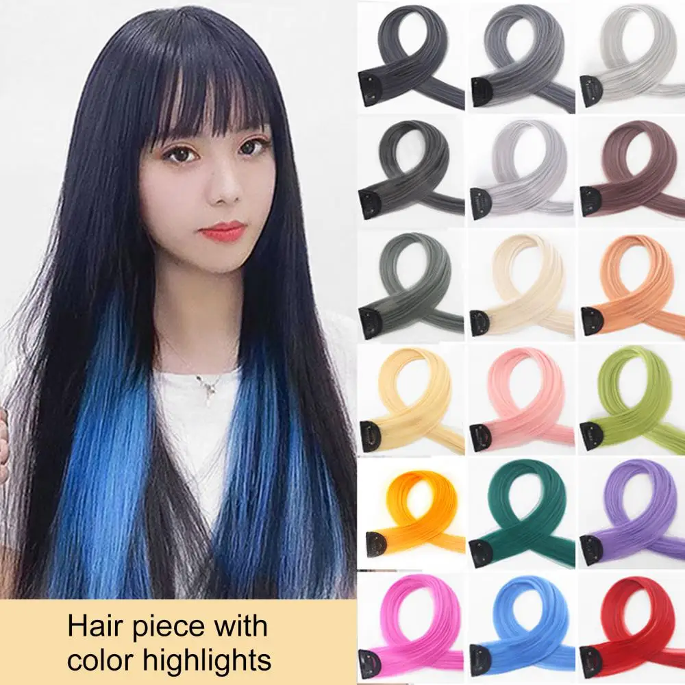 Women Hair Clips Lady Multi Colors Long Straight Hanging Ear Wig Party Hair Extension Synthetic Hairpiece Hairpins 18 Colors