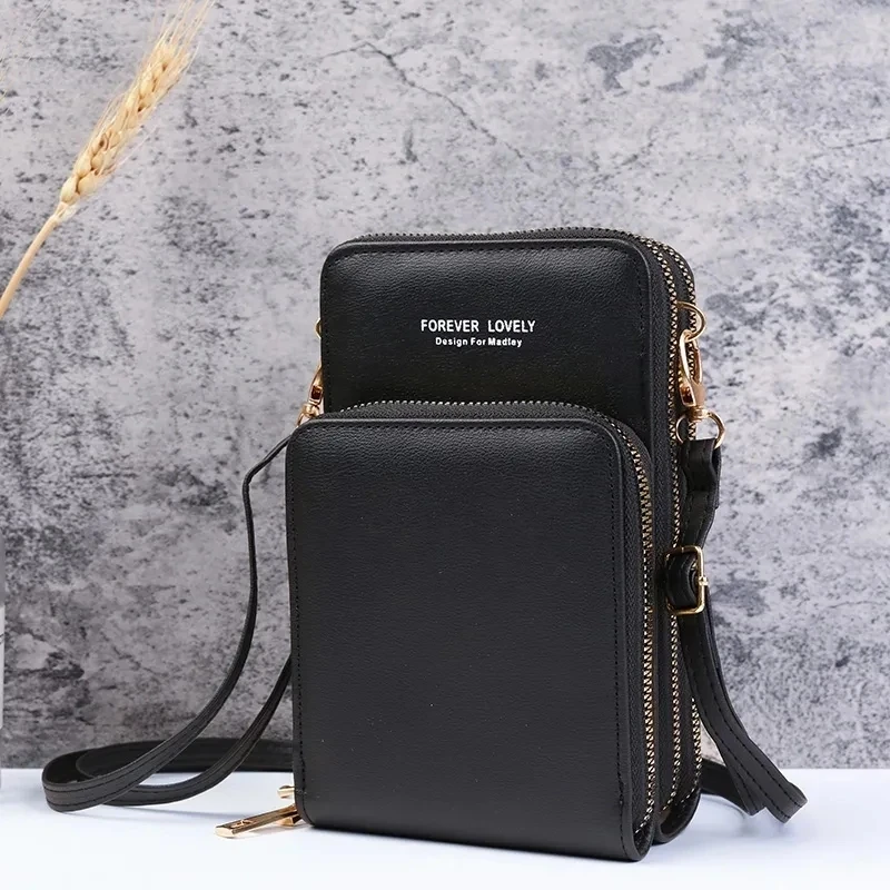 Women PU Leather Touchable Cell Phone Shoulder Bags Female Multi-functional Crossbody Bags Small Handbag Phone Card Holder Purse