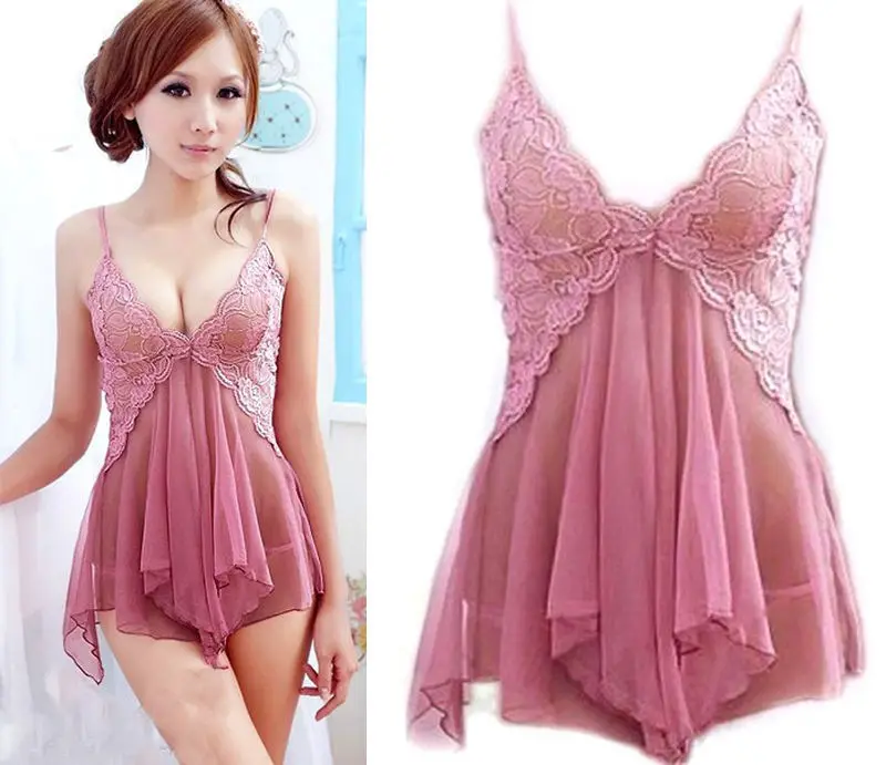 Women Sexy Lingerie Lace Dress Underwear Sleepwear+G-string Nightwear Dress