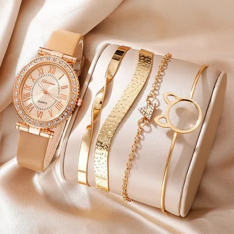 Women’s Fashion Quartz Watch Luxury Leather Band Analog WristWatch Ladies Watch Women Dress Bracelet Set Reloj Mujer Clock