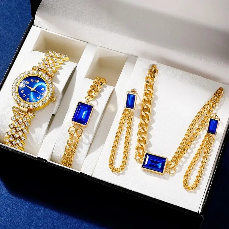 Women’s Fashion Watch Necklace Earrings Bracelet Set Diamond Luxury Wristwatch Female Casual Ladies Quartz Watches Jewelry Set