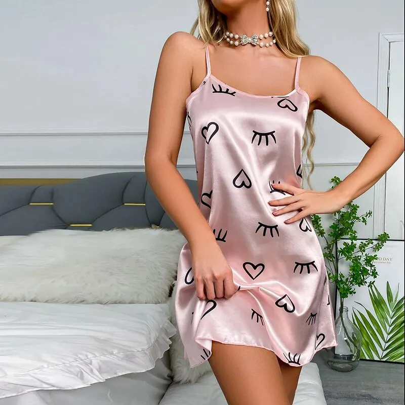 Women’s Sexy Lingerie Babydoll Nightdress Sleepwear Underwear Dress Pajamas Print Sleeveless Nightwear Nighties Pijama Chemise