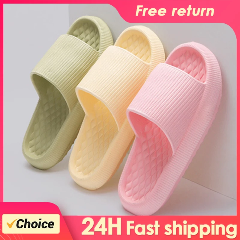 Women’s Thick Platform Cloud Slippers Eva Soft Slides Men Summer Beach Flip Flops Women Shoes Non Slip Bathroom Home Slippers