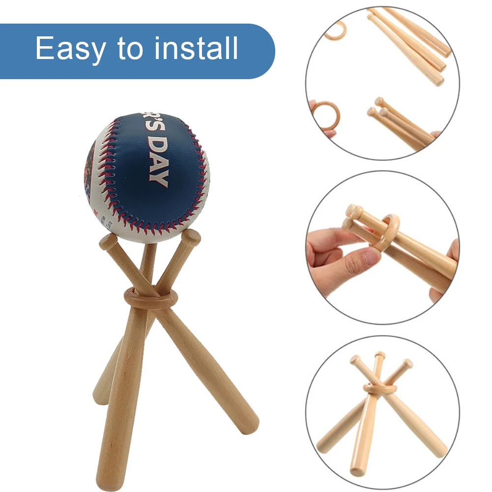 Wooden Baseball Holder with Mini Baseball Bats and Wooden Circles Baseball Bat Display Stand Holder for Kids and Sports Lover