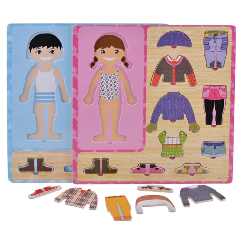 Wooden Children Dress-Up Puzzle,Boy And Girl Changing Clothes Jigsaw Puzzles, Toy For Kids