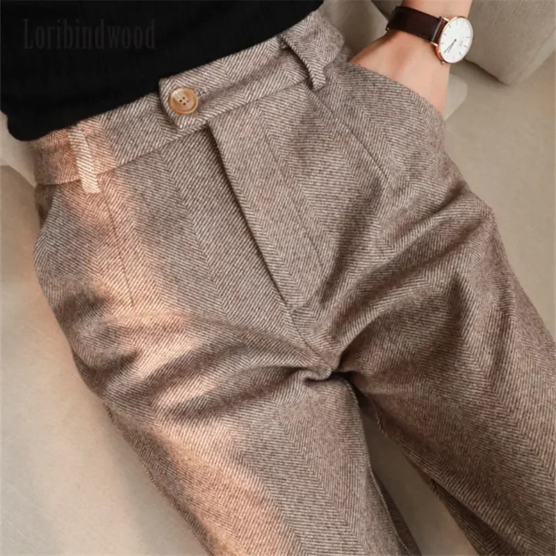 Woolen Pants Women’s Harem Pencil Pants 2023 Autumn Winter High Waisted Casual Suit Pants Office Lady Women Trousers