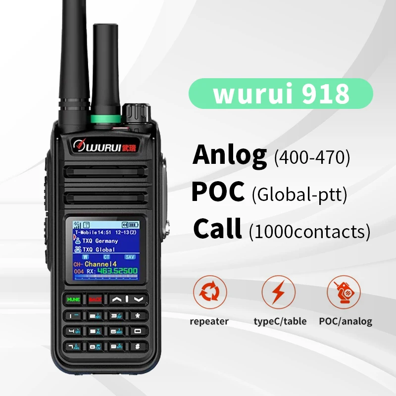 Wurui 918 Global-PTT Walkie Talkie POC Radio Phone 4G Long Distance Range Two-way Radios Ham Station Telephone Mobile Portable