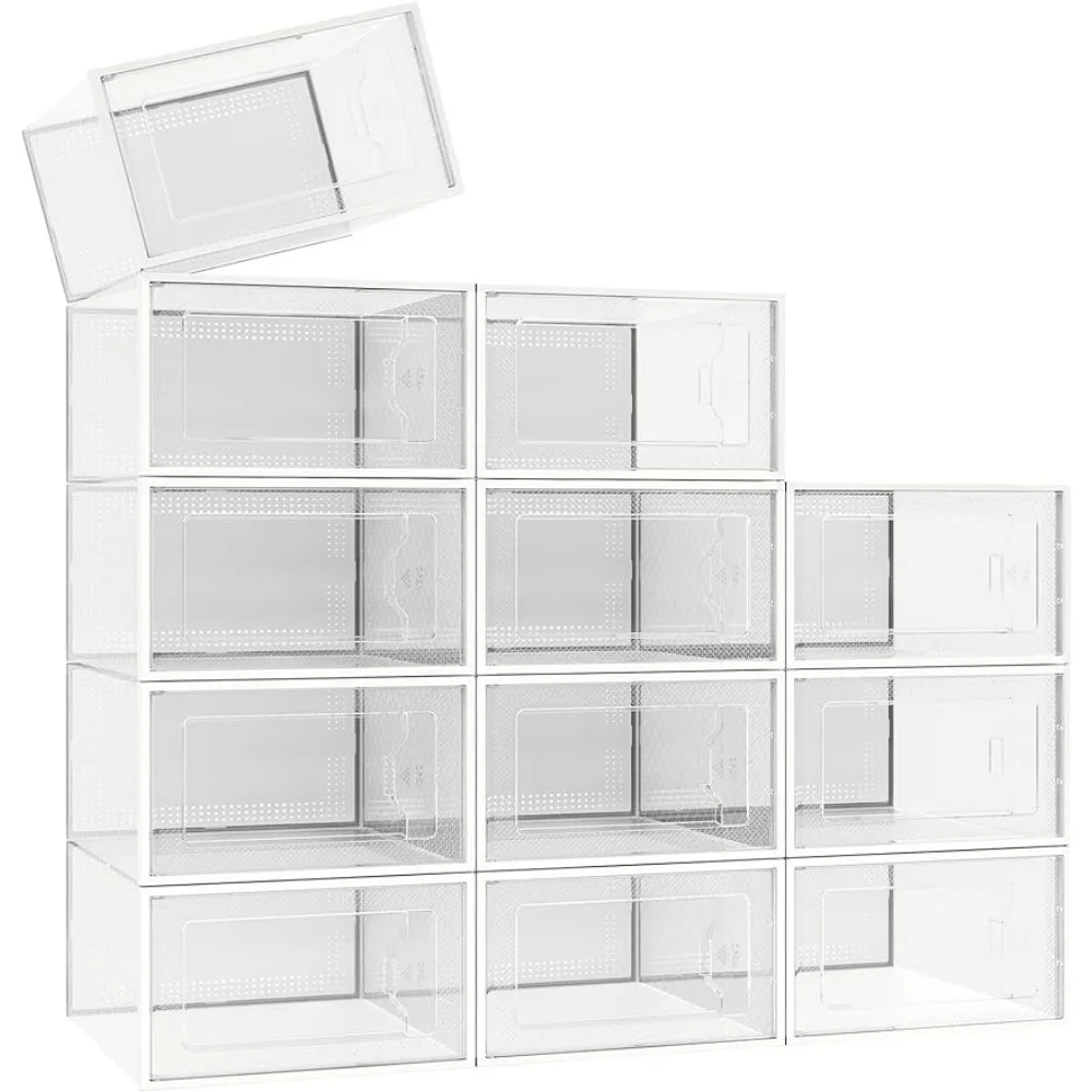 X-Large 12 Pack Shoe Boxes Clear Plastic Stackable Shoes Organizer Shoerack Rack Living Room Furniture Home freight free