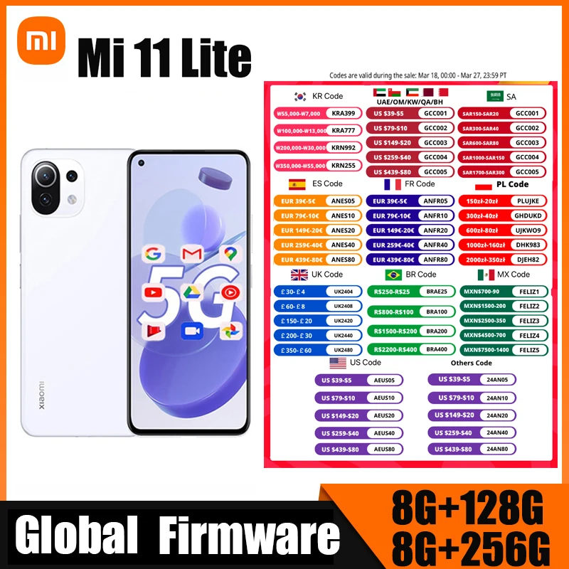 Xiaomi mi 11 Lite smartphone Cell Phones Full Screen 90HZ 5G  AMOLED Snapdragon 780G 64MP