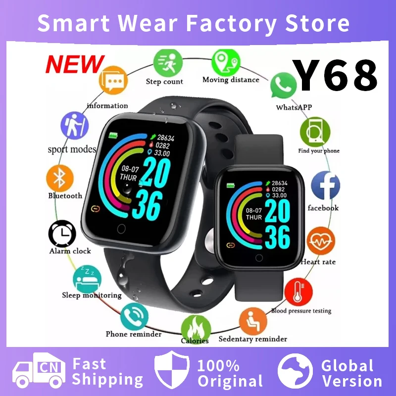 Y68 Smart Watch Wristwatches Bracelet Men Women D20 Smartwatch Electronic Clock Fitness Monitor Birthday Gift