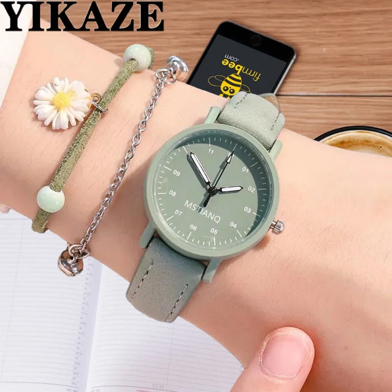 YIKAZE Women’s Watches PU Leather Strap Women Quartz Wristwatches Waterproof Round Dial Retro Bracelet Watch Ladies Girls Watch