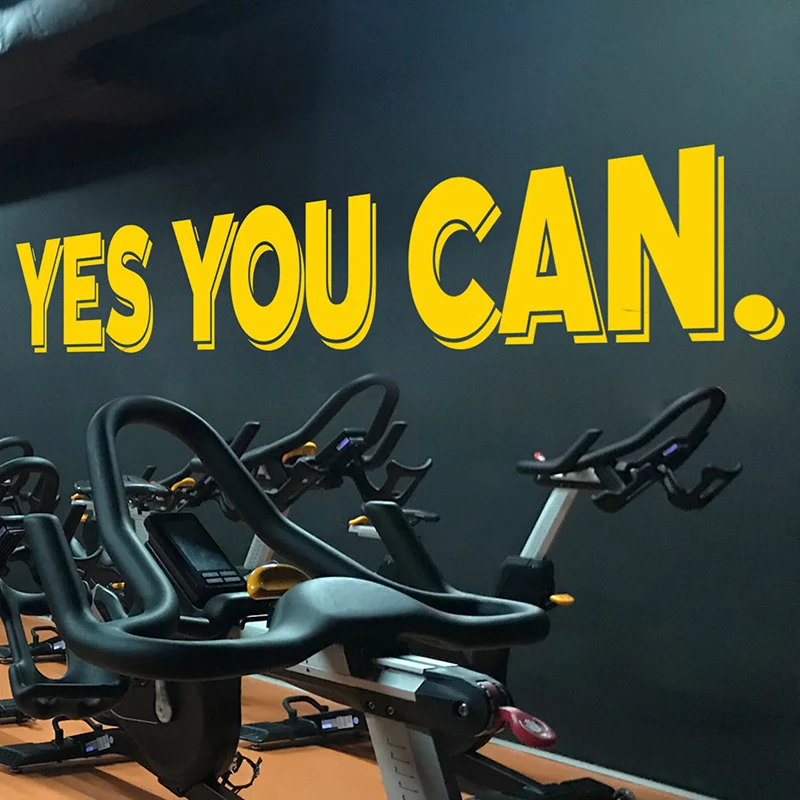 Yes You Can,Gym Quote Wall Sticker Vinyl Home Gym Decor Fitness Inspirational Words Cycling Studio Decals Mural Wallpaper Z558