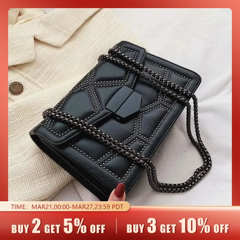 Yogodlns Vintage Rivet Chain Small Shoulder Bags For Women Flap PU Leather Fashion Small Square Crossbody Bag Designer Handbag