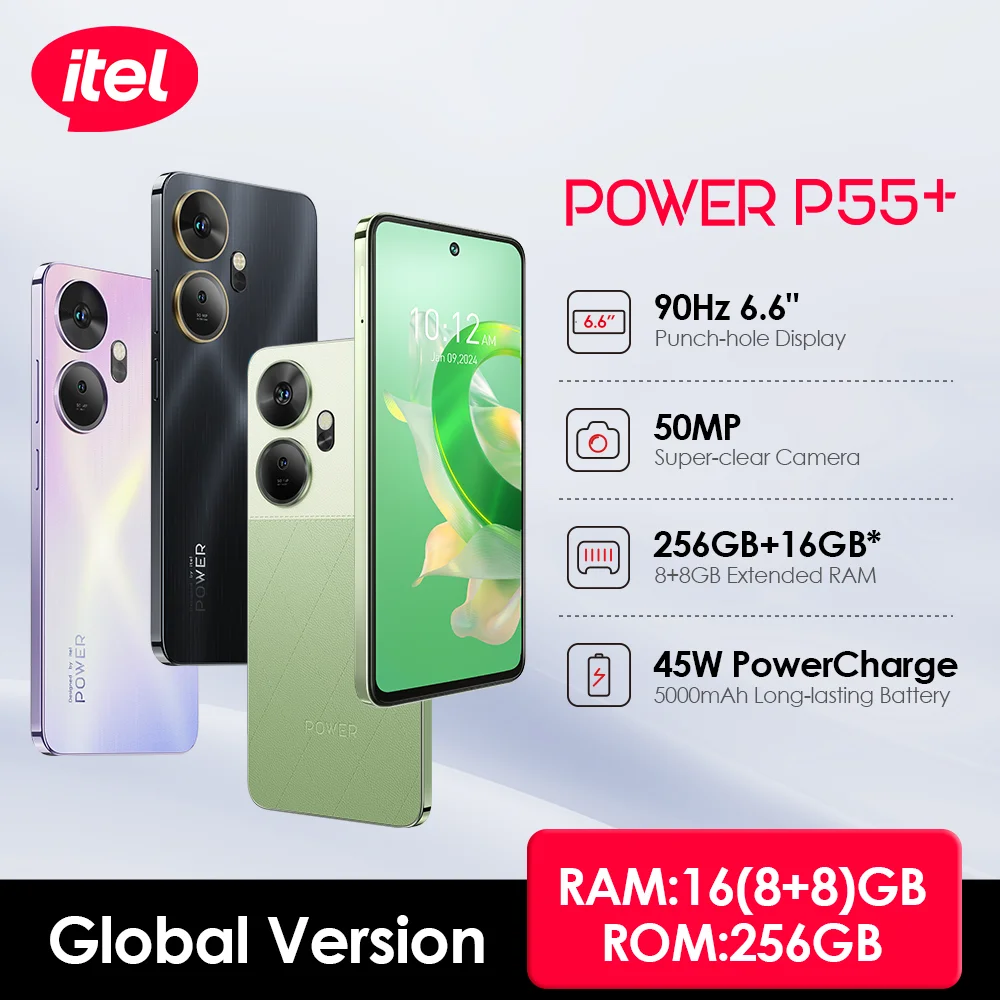 itel P55 Plus P55+ NFC Smartphone 50MP Super Clear Camera Cellphone 90Hz 6.6“ Fullview Display Dynamic Bar Mobile Cell Phone