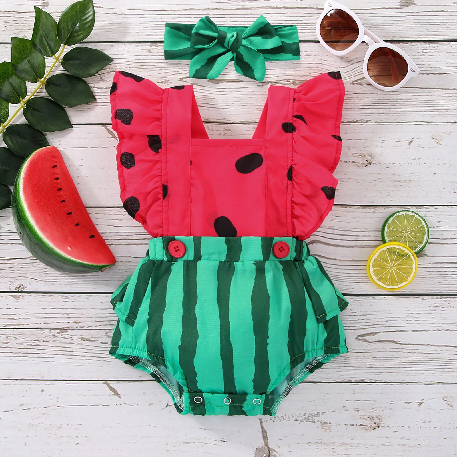 ma&baby 0-24M Newborn Infant Baby Girls Romper Cute Watermelon Jumpsuit Playsuit Sunsuit Summer Clothing Overalls D01