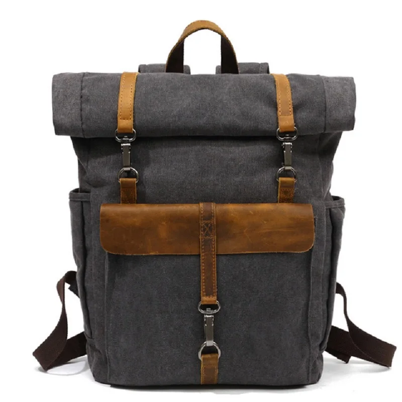 vintage Canvas Leather Backpacks Traveling Laptop backpack school bags for Teenagers Back Pack Student Computer Rucksacks