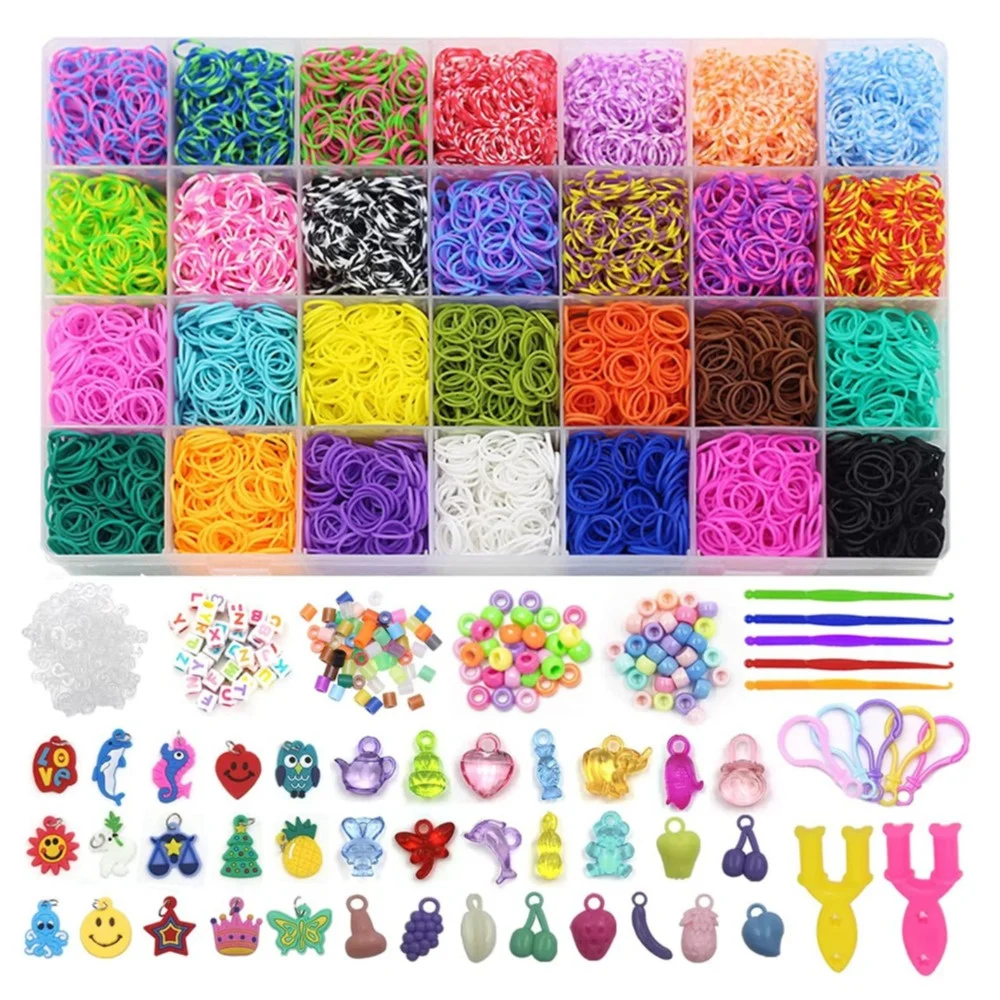 1 Box Rubber Loom Band Bracelet Kit Bead Set for DIY Elastic Friendship Bracelet Girls Jewelry Make Creation Knitting Accessory