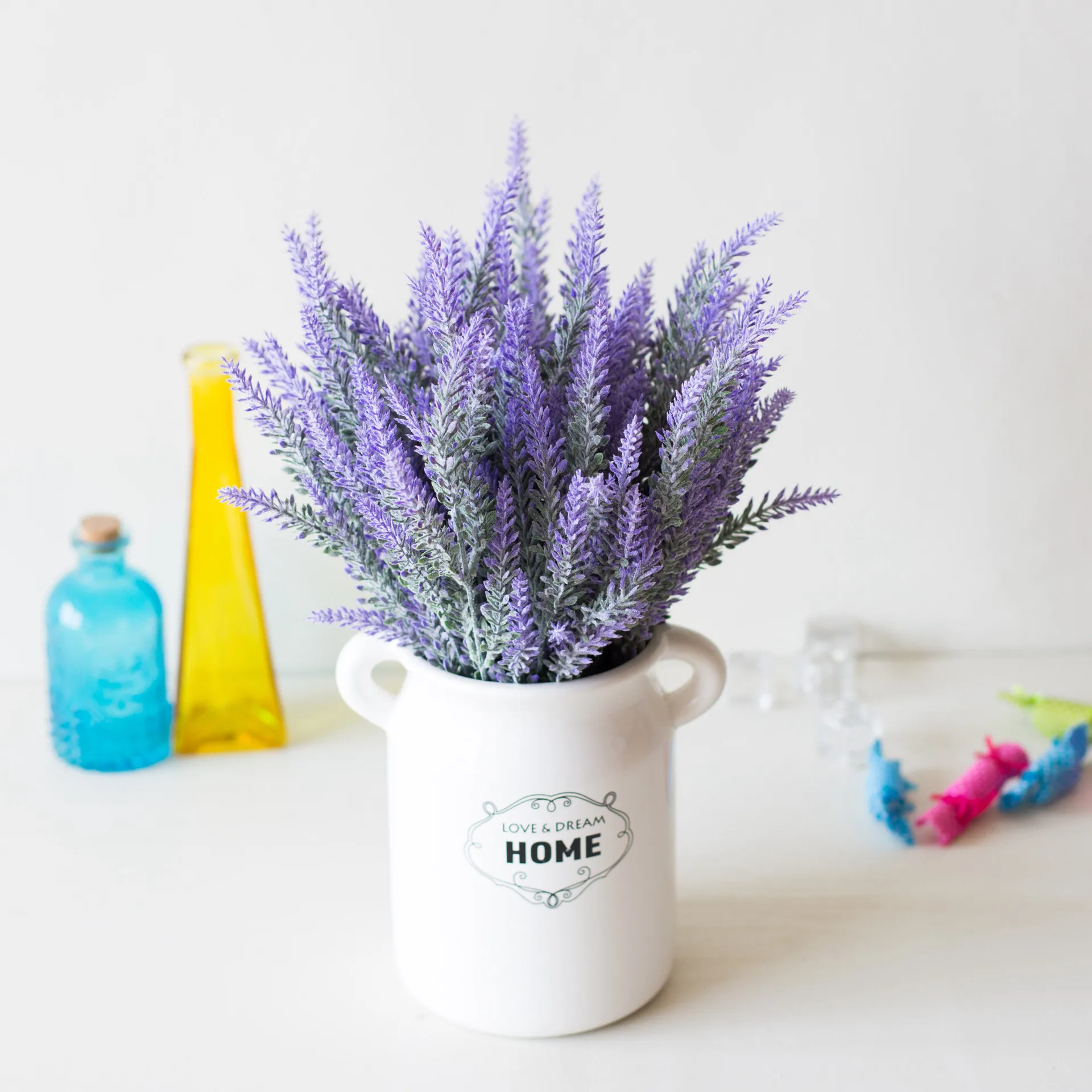 1 Bundle Artificial Flowers Romantic Provence Lavender Plastic Wedding Decorative Vase for Home Decor Grain Christmas Fake Plant