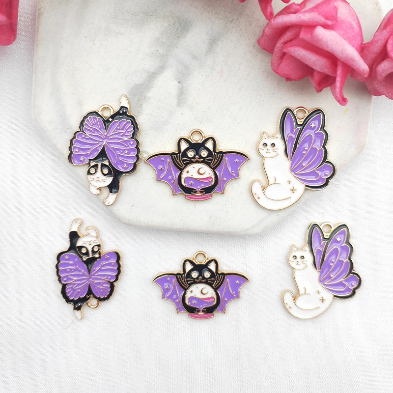 10pcs Alloy Charm Cartoon Butterfly Cat Earrings Pendant DIY Keychain Necklace Jewelry Accessories Jewelry Making Supplies