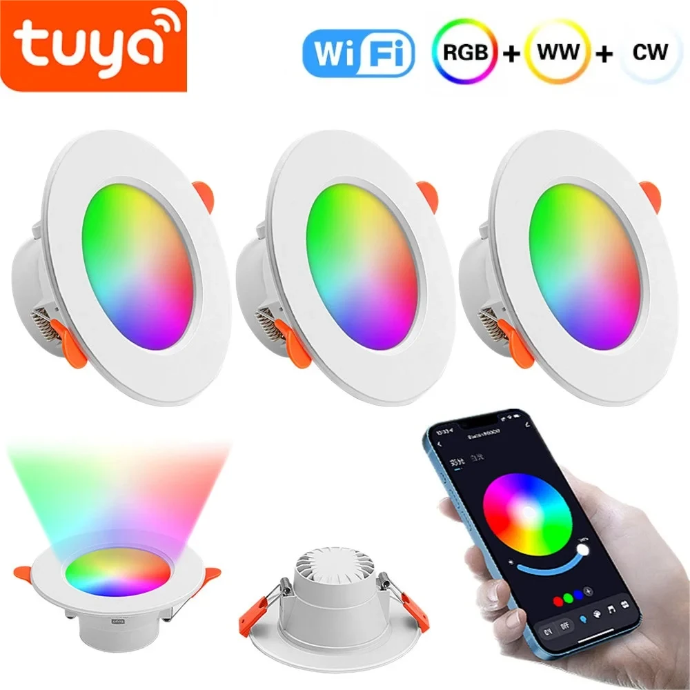 15W Tuya LED Downlight Bluetooth LED Smart Ceiling Light RGB+CW+WW Dimmable Spot Light APP Voice Control for Alexa Google Home