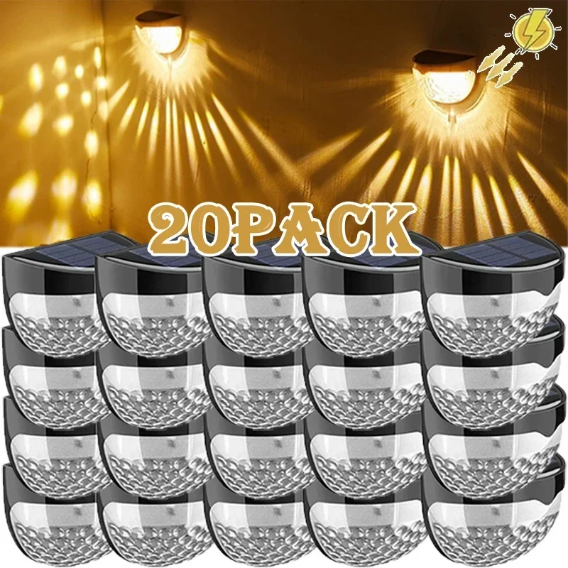 2/4/6/10/12/18/20Pcs Solar Fence Light Outdoor Waterproof Wall Lamps Festoon Decoration LED Light for Garden Step Patio Stairs