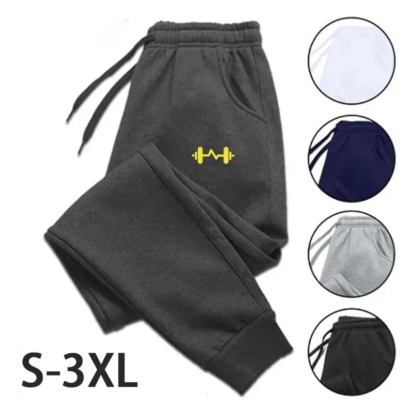 2024 Barbell Printed Fleece Men’s Trousers Autumn Winter Pants Fashion Drawstring Casual Male Sweatpants Jogging Sports Pants