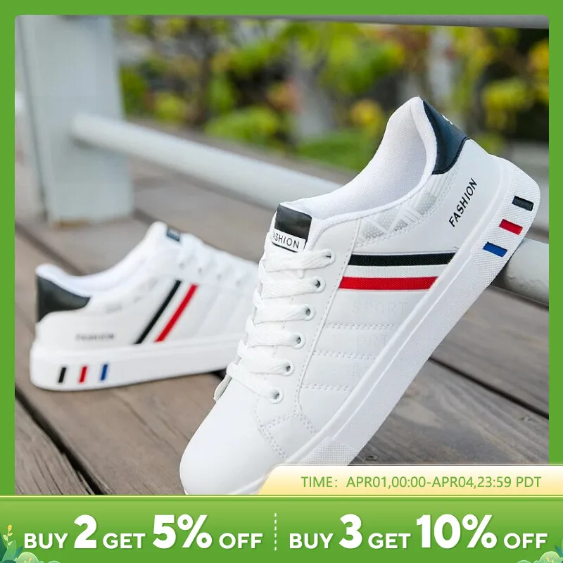 2024 Mens Casual Sneakers New Fashion Lace-up White Shoes Student Comfort Sports Plus Size Vulcanized Shoes Zapatillas De Hombre