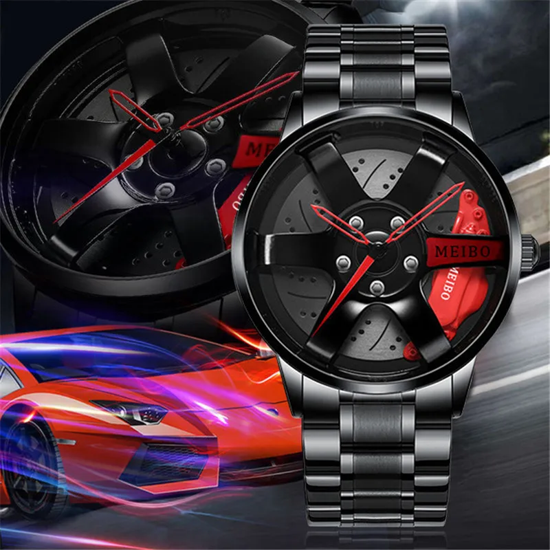 2024 New Top Men Stainless Steel Watches Mens Car Wheel Hub Leather Quartz Watch For Male Military Sport Watch Relogio Masculino