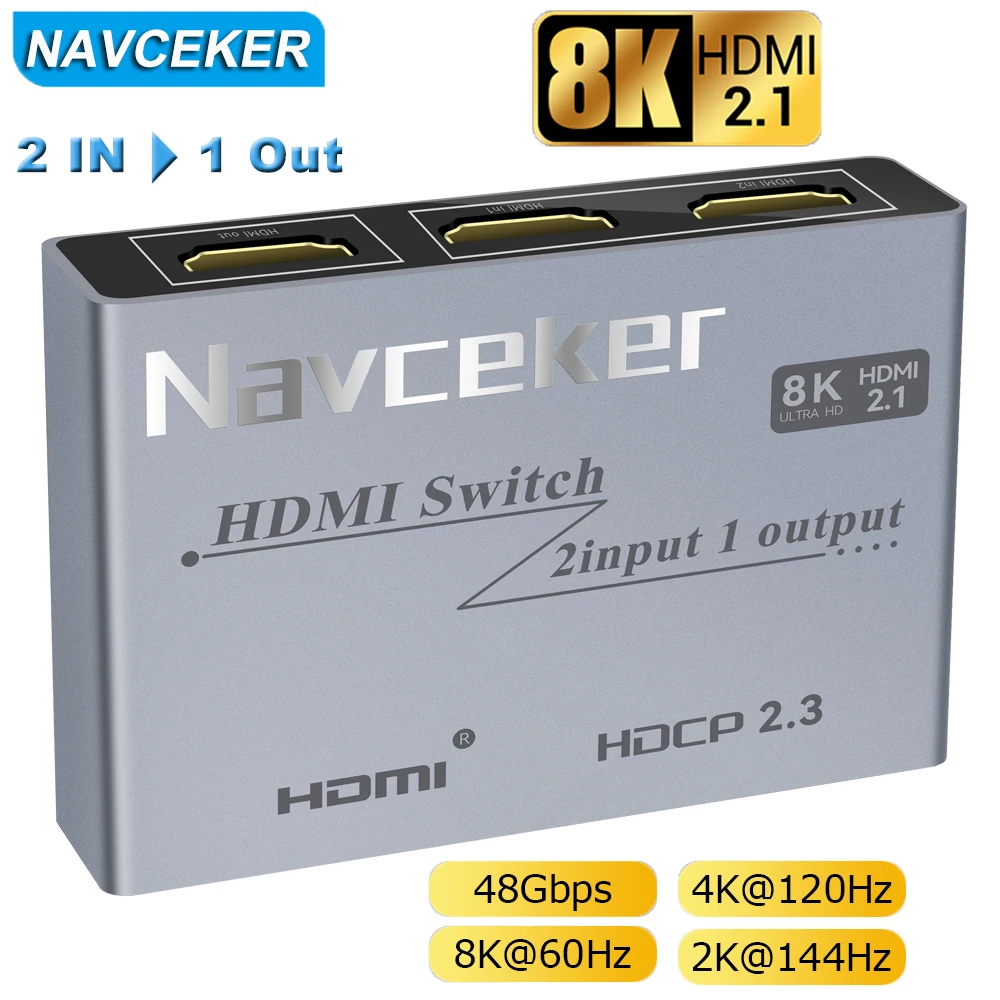 2024 Switcher HDMI 2.1-compatible 2 in 1 out Ultra 48Gbps 8K@60Hz 4K@120Hz Switch adapter With switch button For HDTV Projector