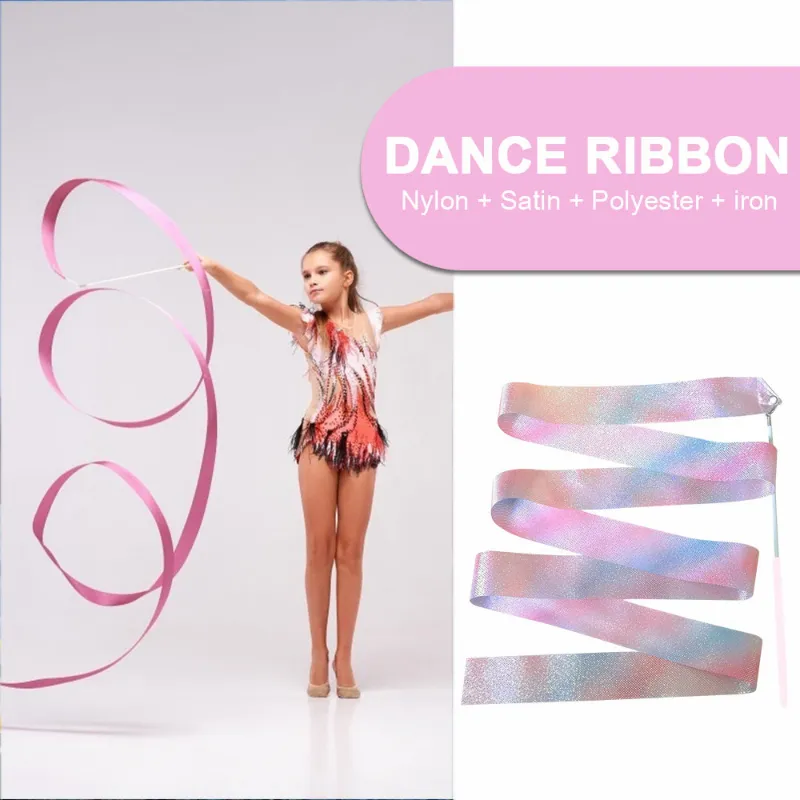 2M/4M Rhythmic Gymnastics Equipment Ballet Streamer Dance Ribbon Rhythmic Twiling Rod Rainbow Stick Training Flashing Star