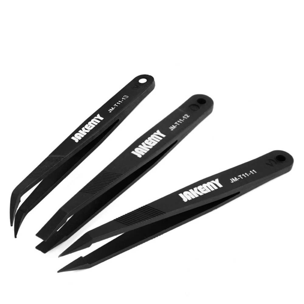 3 IN 1 Anti-Static JM-T11 Tweezers Kit Heat Resistant Flat Pointed Curved Tweezers For IPhone Samsung Laptop PCB Repair Tools