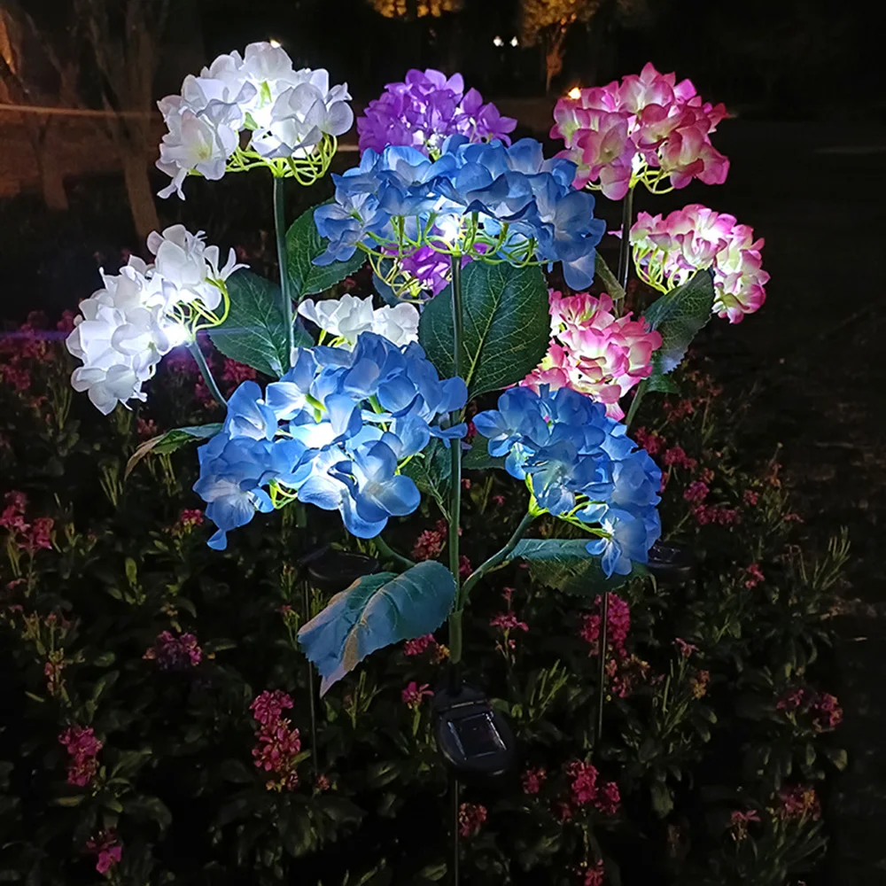 3Head Hydrangea Rose Flower Solar Led Light Outdoor Garden Lawn Lamps For Garden Vegetable Patch Patio Country House Decoration