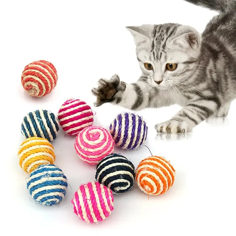 3pcs Cat Pet Sisal Rope Weave Ball Teaser Play Chewing Rattle Scratch Catch Toy Interactive Scratch Chew Toy For Pet Cat Dog