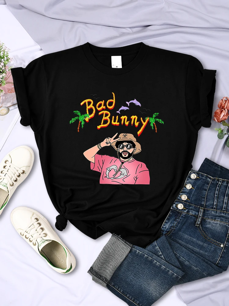 Beach Coconut Bad Bunny Holiday Style Design Women T-Shirt Summer Fashion Short Sleeve Casual Multicolor Top Personalized Versat